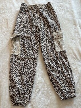 Leopard Print Jogger Pants in Beige and Brown